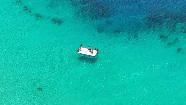 Floating Pier At Porto Marie Beach In Netherlands Curacao. Island Beach. Blue Sea Landscape. Porto Marie Beach At Netherlands Curacao. Tourism Background. Nature Seascape.