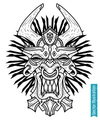 Fototapeta premium Black and White Aztec Warrior Mask Vector Illustration 