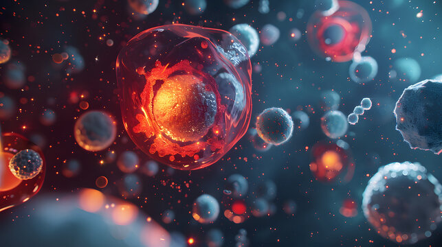 A closeup of cells and particles in the human body