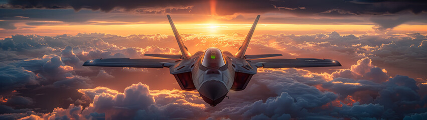 Innovative fighter jet soaring gracefully, marking a new era in airborne defense systems. - obrazy, fototapety, plakaty