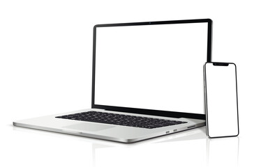 Laptop, smartphone with blank screen mockup
