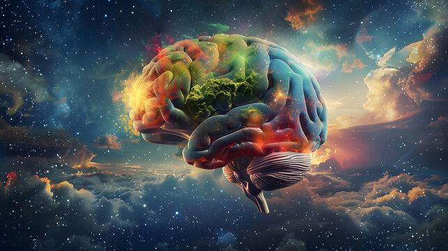 A colorful human brain with multiple halfs representing different styles of thinking