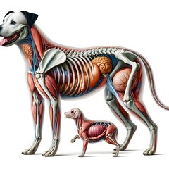 ImageHere's the updated illustration of a dog's anatomy, showcasing its skeletal, muscular, and internal organ systems without any text or symbols, providing a clear view of the complex anatomy. - obrazy, fototapety, plakaty