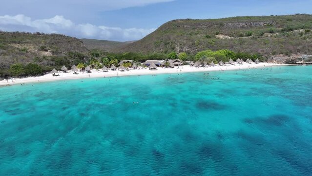 Cas Abao Beach At Willemstad In Netherlands Curacao. Island Beach. Blue Sea Landscape. Willemstad At Netherlands Curacao. Tourism Background. Nature Seascape.