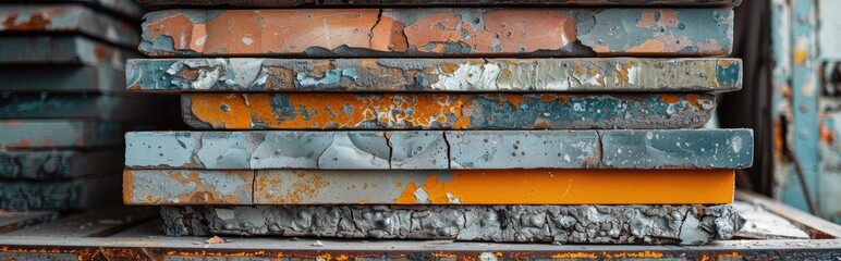 Close-up of recycled materials being used in construction, showing texture and detail