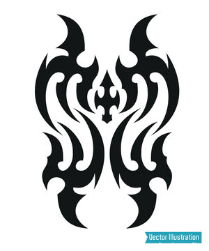 Symmetrical Tribal Flames Tattoo Design Vector Illustration in Black and White
