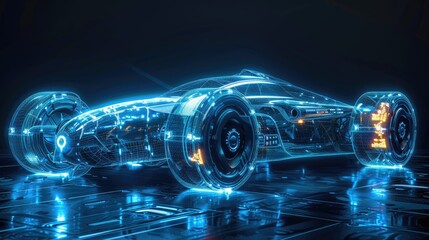 Digital wireframe model of a futuristic vehicle design