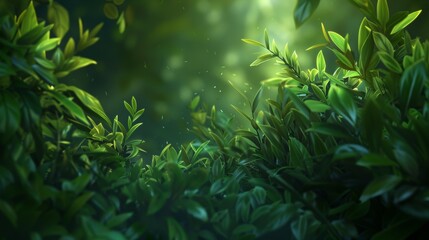 Detailed view of a bush with vibrant green leaves filling the frame