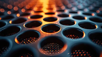 Macro photo of computer speaker grill, shallow depth of field