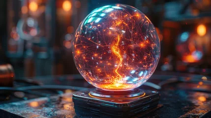 Foto op Plexiglas Macro shot of a levitating magnetic sphere with glowing lights © Gefo