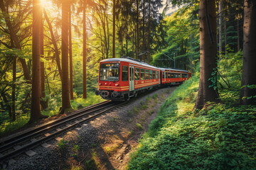 Fototapeta premium Modern Blue German Train Journey Through Summer Forest