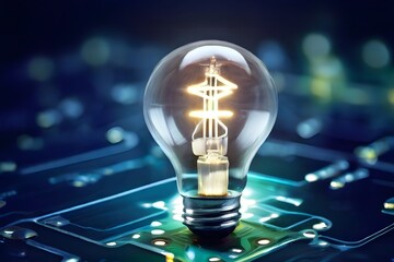 light bulb on the background of the computer. Generated AI