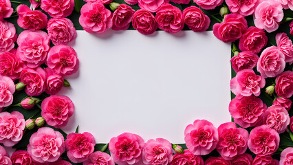 This is an image of a card placed in the center of a beautiful carnation flower. Generative AI.