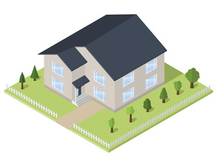 Isometric building. Residential house icon. Vector illustration.