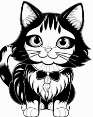 Black kitten sitting and looking at black and white