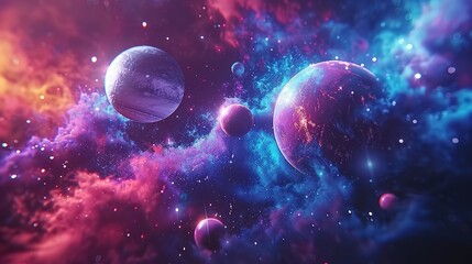 Fototapeta premium Abstract planets and space background wallpaper illustration