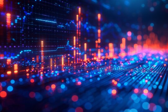Blue and red futuristic network data on a digital interface