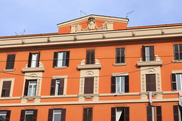 Piazza dei Sanniti Square Traditional Building Facade in Rome, Italy