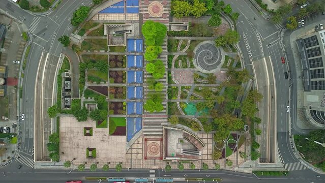 NANNING, CHINA, April 1, 2024: Jinhua Square in Nanning. aerial view, time lapse,