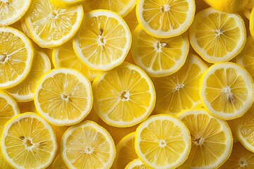 Bright yellow lemon slices arranged in an appealing and decorative pattern