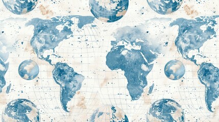 Faint World Map and Globe Patterns Symbolizing Global Geography and Education - obrazy, fototapety, plakaty