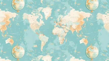 Subtle Vintage World Map Pattern Symbolizing Global Education and Geography - obrazy, fototapety, plakaty