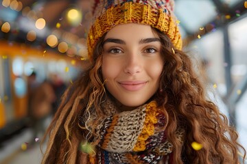 Woman With Long Hair Wearing Hat and Scarf