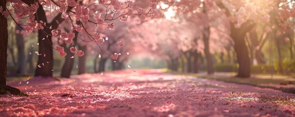Cherry blossoms in full bloom serene park scene