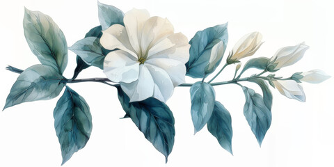 A single watercolor clipart of a night-blooming jasmine, its fragrance a whisper in the darkness, isolate on white background Beauty unseen, but deeply felt