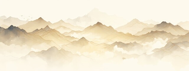 White background, golden gradient mountains