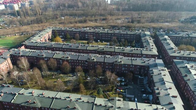 Houses On The Historic Housing Estate Nikiszowiec Katowice From The Aerial View