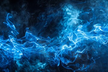 Blue smoke texture swirling and blending intensively against a stark black backdrop
