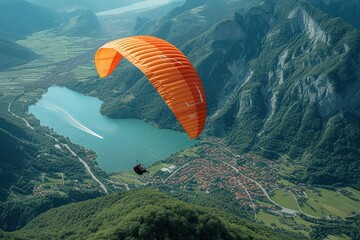 Hang Gliding Experience Hang glider soaring above picturesque landscapes - obrazy, fototapety, plakaty