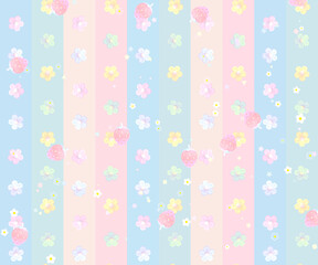 Cartoon flowers and strawberries pattern background.