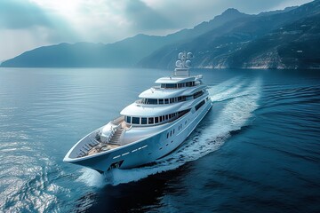 Luxury Yacht Opulent yacht sailing in a tranquil blue ocean - obrazy, fototapety, plakaty