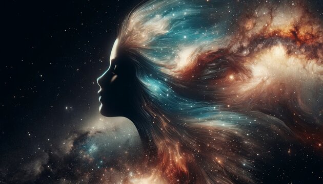 Cosmic Beauty: Woman Merged with Starry Universe