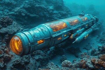 Personal Submarine Submersible personal submarine exploring an underwater reef