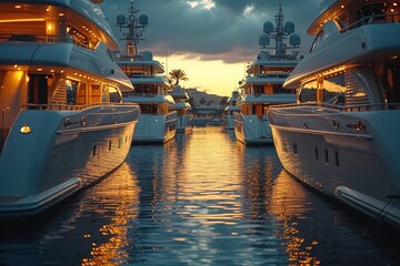 Private Yacht Harbor Exclusive harbor with luxury yachts docked - obrazy, fototapety, plakaty