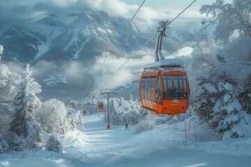 Ski Resort Aerial Tram Aerial tram transporting skiers to mountain peaks at a ski resort