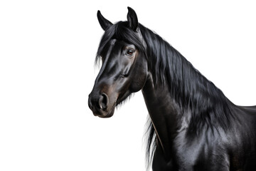Majestic Black Horse in a Blank Canvas. White or PNG Transparent Background.