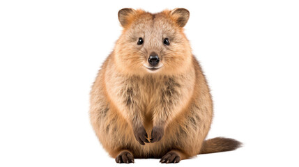 Funny cute quokka sitting in front of white background, transparent cutout