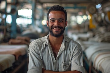 Fototapeta premium Smiling Man in Textile Factory