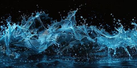 Splashes of clear water on a black background, wallpaper.