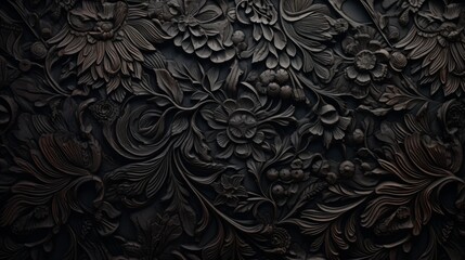 a very dark background texture of interesting, beautiful patterns. Very litte definition or contrast between elements. Ultra detailed. - obrazy, fototapety, plakaty