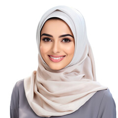 Portrait of a beauty smiling middle eastern woman wearing hijab, isolated on transparent background