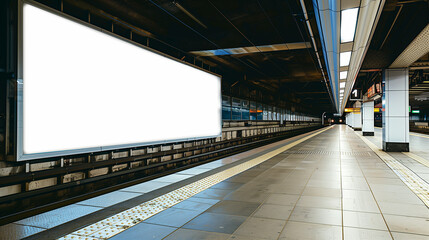 mock up of a white screen billboard installed at the station, the billboard looks striking with its bright white screen, Ai generated Images