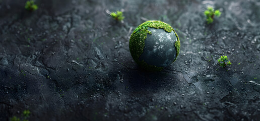Obraz na płótnie Canvas Green world on dark background with copy space, Earth day, environment protection concept