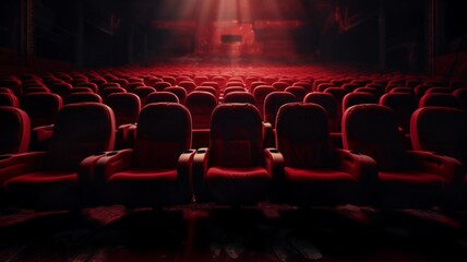 red movie theater or vacant chairs