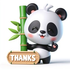 Naklejka premium Cute character 3D image of panda with bamboo and saying thanks white background