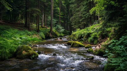 Naklejka na ściany i meble stream in the forest